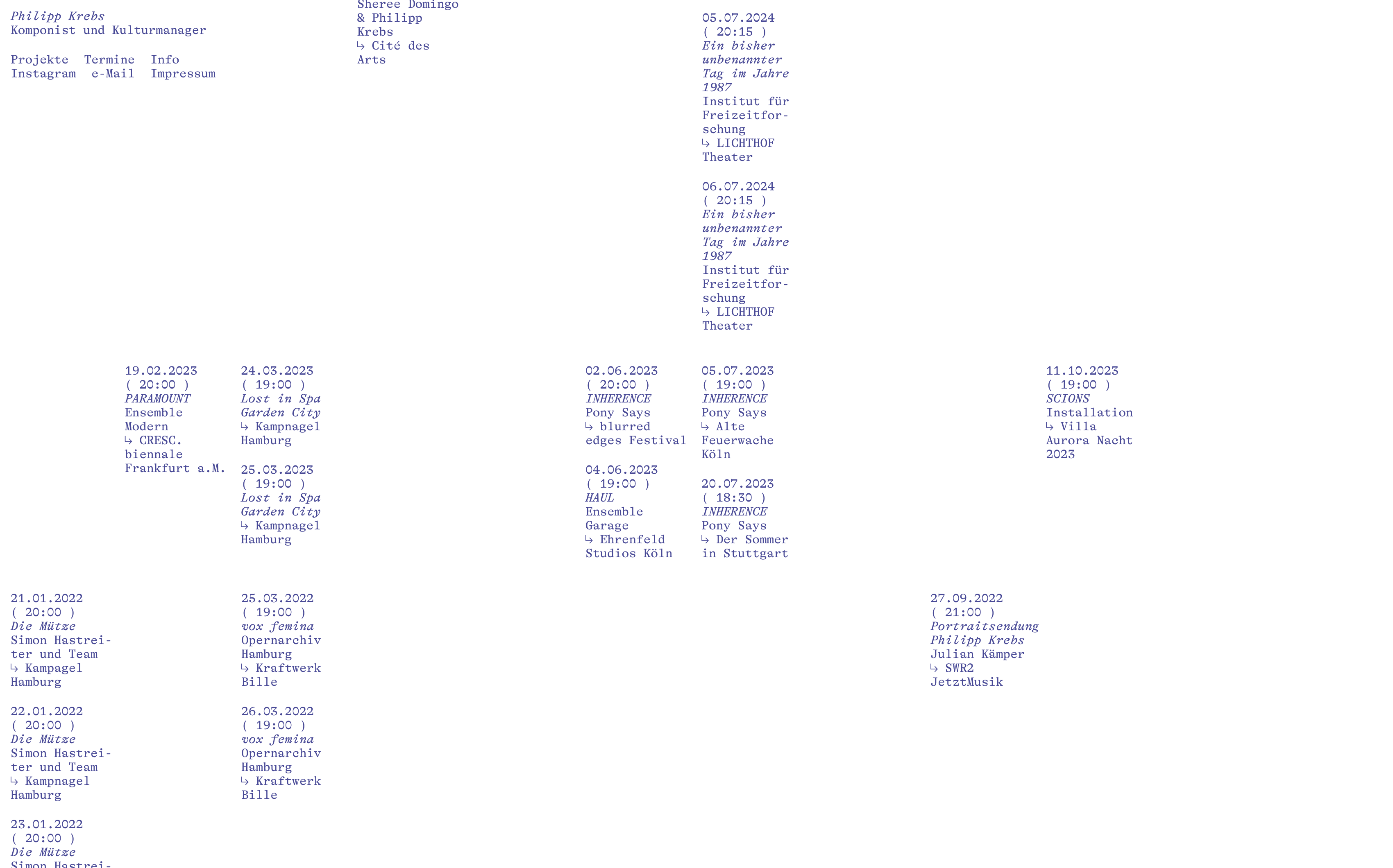 Website for composer Philipp Krebs