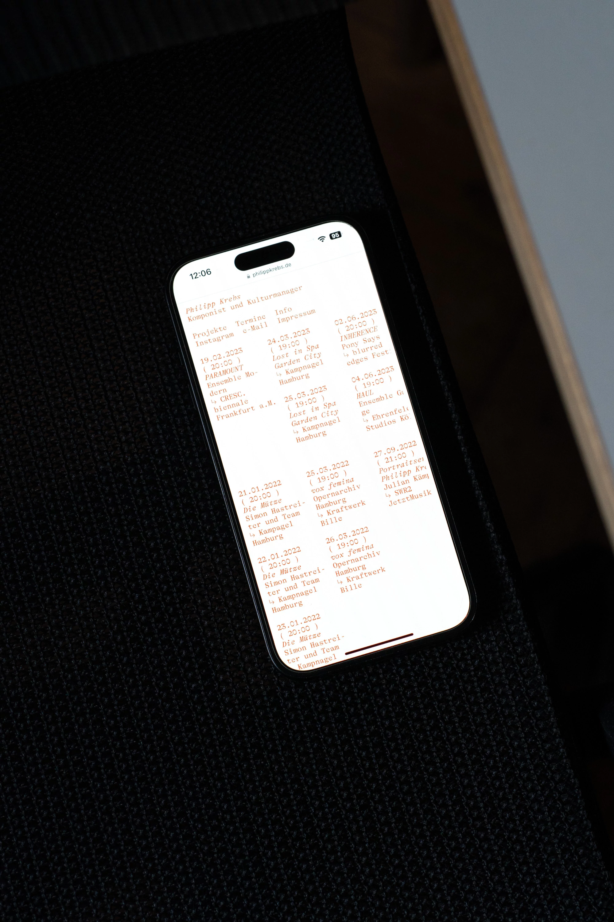 Mobile Version of the Website for composer Philipp Krebs