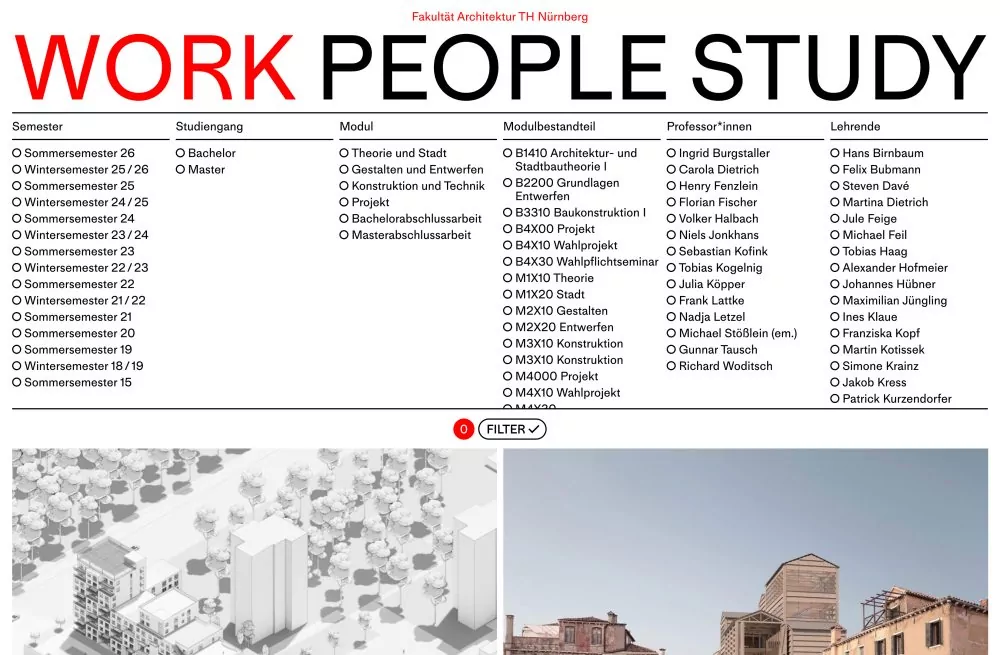 Website TH Nürnberg Faculty of Architecture